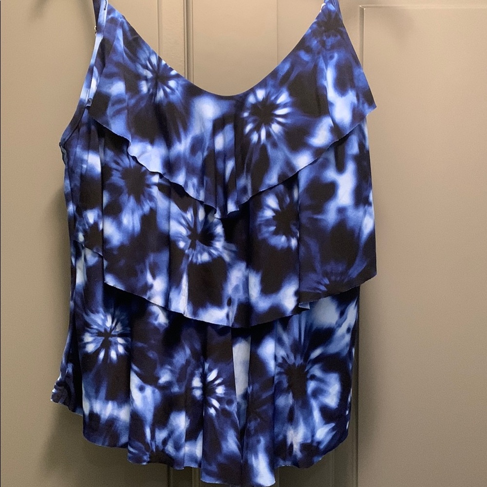 Aqua Green Blue and White tiered swim top.